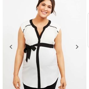 Black and White Tie Waist Maternity Top